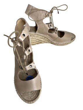Carmen Saiz Womens Lace-Up Espadrille Wedge Sandals 7.5 Tan Leather